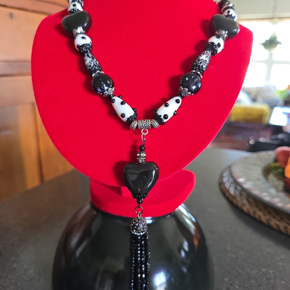 Black & White Beaded Love Necklace